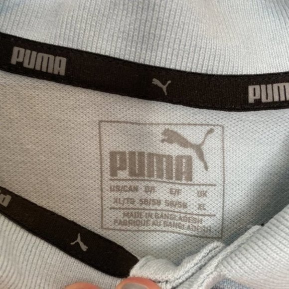 Puma Men Blue White Striped Collared Button Down Polo Short Sleeve Shirt Size XL - Picture 10 of 11
